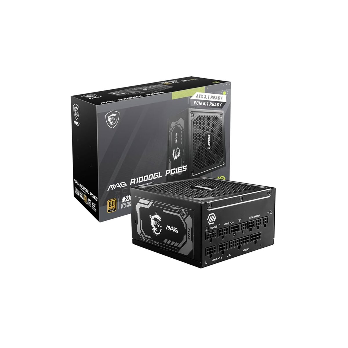 ⁦MSI MAG A1000GL PCIE 5 Gaming Power Supply⁩ - الصورة ⁦1⁩