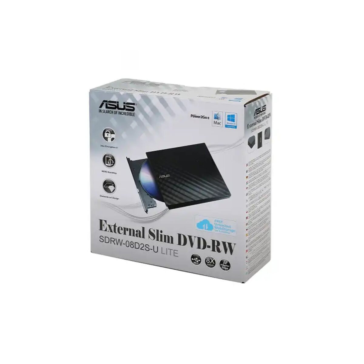 ⁦Asus SDRW 08D2S U Lite external slim Dvd Rw⁩ - الصورة ⁦1⁩