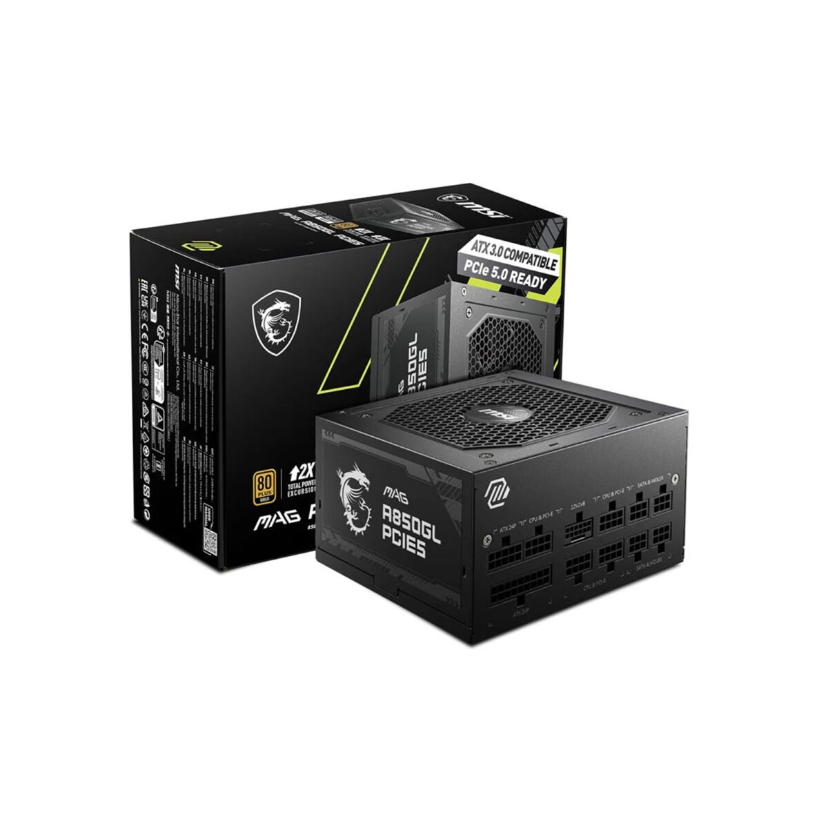 ⁦MSI MAG A850GL PCIE5 850W Power Supply - Black⁩ - الصورة ⁦1⁩