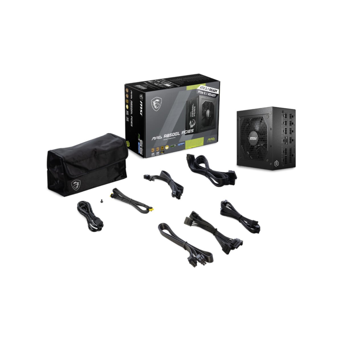 ⁦MSI MAG A850GL PCIE5 850W Power Supply - Black⁩ - الصورة ⁦2⁩