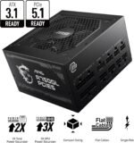 ⁦MSI مزود طاقة للالعاب A750GL بمنفذ PCIE 5.1 وATX 3.1 من ماج - وحدات كاملة - 80 بلس جولد معتمد 750 واط - حجم صغير - وحدة امداد طاقة ايه تي اكس⁩ - الصورة ⁦3⁩