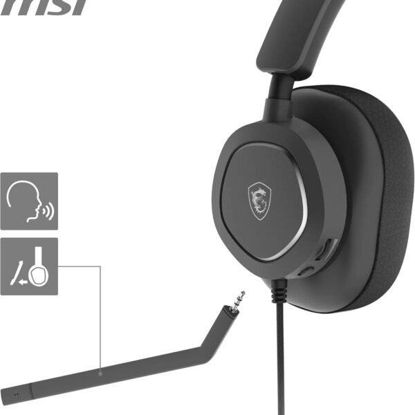 MSI Maestro 300 Gaming Headset - 40mm Neodymium Drivers, Unidirectional (Cardioid) Mic, High-Density Foam Earpads, Lightweight & Swivel Design, USB-C, USB-C to A Adapter - Wired