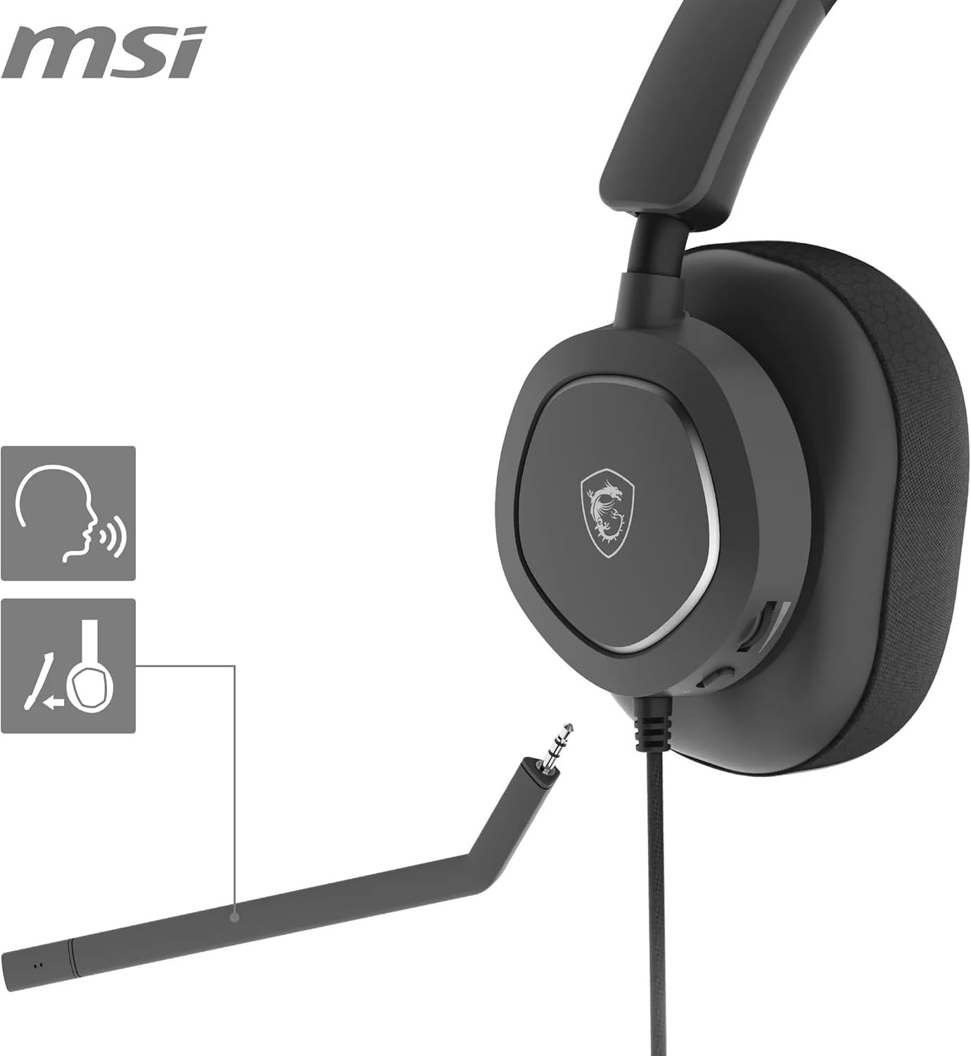 PHON MSI Maestro 300 Gaming Headset - 40mm Neodymium Drivers, Unidirectional (Cardioid) Mic, High-Density Foam Earpads, Lightweight & Swivel Design, USB-C, USB-C to A Adapter - Wired - الصورة 1